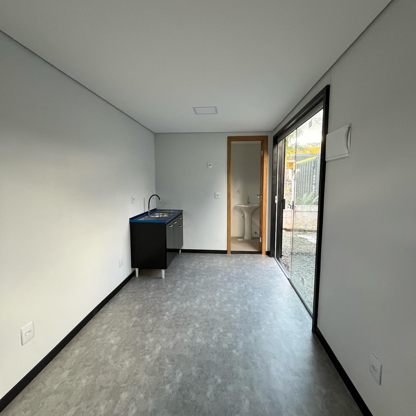 Interior of a shipping container studio apartment
